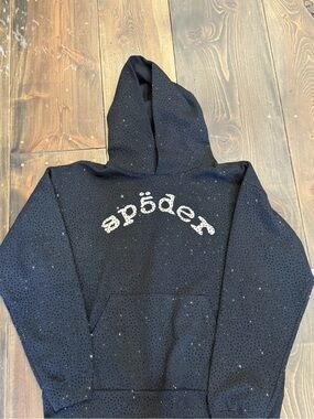 Black Rhinestone 'sp5der' hoodie size medium
